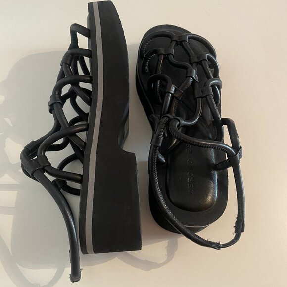 Aerosoles CHAYA Black Leather Platform Strappy Fisherman sandals Size 6 - New - Picture 2 of 7